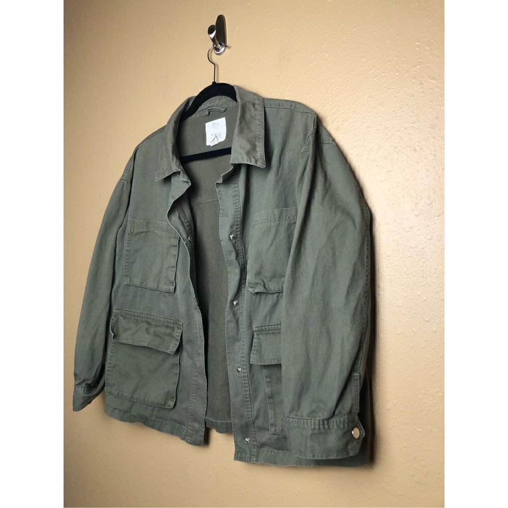 Full Tilt Jacket Snap Front Close Long Slv Snap Cuff 4 Pockets Olive Medium